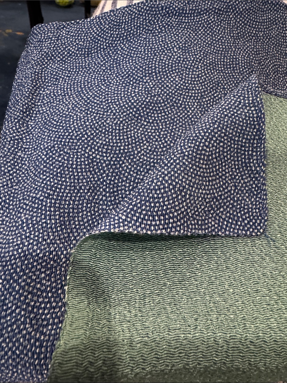 Vintage Furoshiki 2-Tone Blue and Mint Scarf by Kyoto, Japan Textile House Miyai